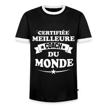 MEILLEURE COACH DU MONDE CERTIFIÉE - T-shirt contrasté Homme - noir/blanc - Devant - AI Model Female 172 light (172cm) & AI Model Male 178 light (178cm)