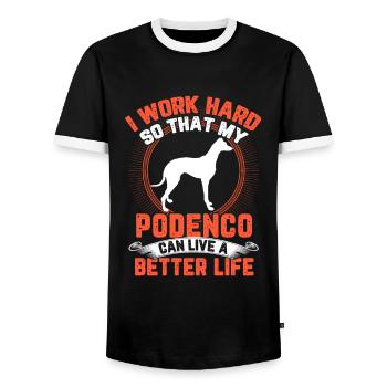 Podenco work hard Spanish greyhound - Men's Ringer Shirt - black/white - Front - AI Model Female 172 light (172cm) & AI Model Male 178 light (178cm)