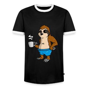Paresseux au café - T-shirt contrasté Homme - noir/blanc - Devant - AI Model Female 172 light (172cm) & AI Model Male 178 light (178cm)