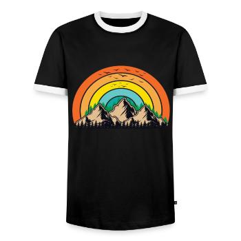 Mountains Vintage Mountains Mountain Mountains Mountain Landscape - Men's Ringer Shirt - black/white - Front - AI Model Female 172 light (172cm) & AI Model Male 178 light (178cm)
