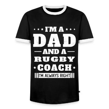 Vater und ein Rugby-Trainer schenken Humor - Männer Kontrast-T-Shirt - Schwarz/Weiß - Vorne - AI Model Female 172 light (172cm) & AI Model Male 178 light (178cm)