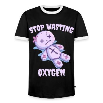 Stop Wasting Oxygen Pastel Goth Kawaii - Men's Ringer Shirt - black/white - Front - AI Model Female 172 light (172cm) & AI Model Male 178 light (178cm)
