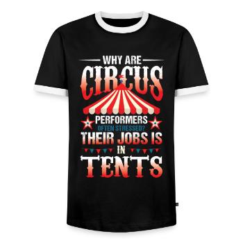Circus Perfomrers Often Stressed Jobs Is In Tents - Männer Kontrast-T-Shirt - Schwarz/Weiß - Vorne - AI Model Female 172 light (172cm) & AI Model Male 178 light (178cm)
