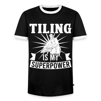 Carrelage de mon revêtement de sol Superpower - T-shirt contrasté Homme - noir/blanc - Devant - AI Model Female 172 light (172cm) & AI Model Male 178 light (178cm)