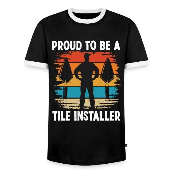 Revêtement de sol Proud Be Carrelage Installer - T-shirt contrasté Homme - noir/blanc - Devant - AI Model Female 172 light (172cm) & AI Model Male 178 light (178cm)