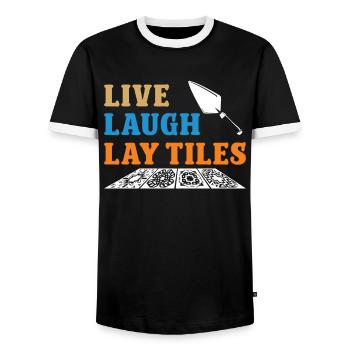 Carrelage Live Laugh Lay Tiles Revêtement de sol - T-shirt contrasté Homme - noir/blanc - Devant - AI Model Female 172 light (172cm) & AI Model Male 178 light (178cm)