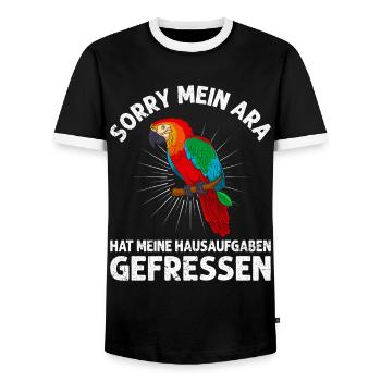 Papagei Mein Ara hat meine Hausaufgaben gefressen - Männer Kontrast-T-Shirt - Schwarz/Weiß - Vorne - AI Model Female 172 light (172cm) & AI Model Male 178 light (178cm)