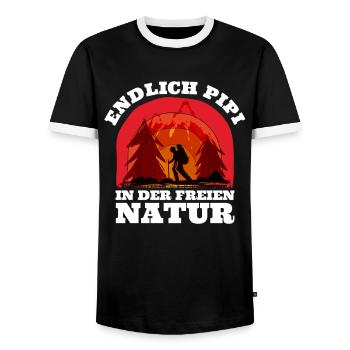 Wanderer Endlich in der freien Natur Berge - Männer Kontrast-T-Shirt - Schwarz/Weiß - Vorne - AI Model Female 172 light (172cm) & AI Model Male 178 light (178cm)