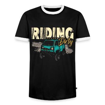 Off-Road Racing Riding Dirty Road Trip Motocross - Men's Ringer Shirt - black/white - Front - AI Model Female 172 light (172cm) & AI Model Male 178 light (178cm)