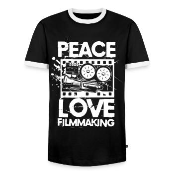 Peace Love Filmmaking für einen Filmemacher - Männer Kontrast-T-Shirt - Schwarz/Weiß - Vorne - AI Model Female 172 light (172cm) & AI Model Male 178 light (178cm)