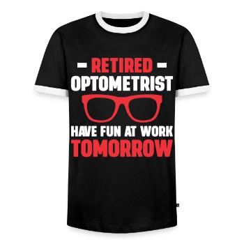Optician Gift Optometry - Men's Ringer Shirt - black/white - Front - AI Model Female 172 light (172cm) & AI Model Male 178 light (178cm)