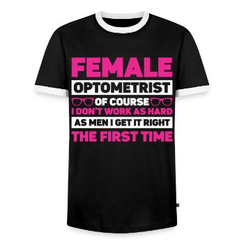Optician Gift Optometry - Men's Ringer Shirt - black/white - Front - AI Model Female 172 light (172cm) & AI Model Male 178 light (178cm)