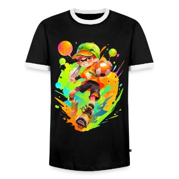 Table de baby-foot de dessin animé cool dans le style de jeu de street art - T-shirt contrasté Homme - noir/blanc - Devant - AI Model Female 172 light (172cm) & AI Model Male 178 light (178cm)
