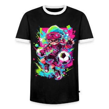 Street art gaming meets cartoon footballers - Men's Ringer Shirt - black/white - Front - AI Model Female 172 light (172cm) & AI Model Male 178 light (178cm)