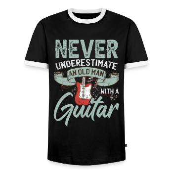 Never Underestimate An Old Man With A Guitar - Men's Ringer Shirt - black/white - Front - AI Model Female 172 light (172cm) & AI Model Male 178 light (178cm)