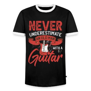 Never Underestimate An Old Man With A Guitar - Men's Ringer Shirt - black/white - Front - AI Model Female 172 light (172cm) & AI Model Male 178 light (178cm)