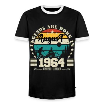 August 1964. Birthday gift August 1964. August - Men's Ringer Shirt - black/white - Front - AI Model Female 172 light (172cm) & AI Model Male 178 light (178cm)