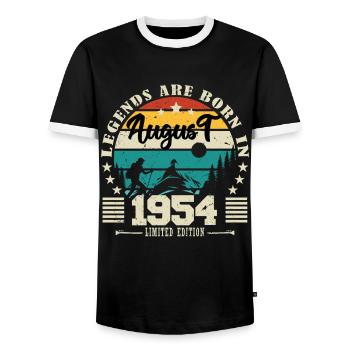 August 1954. Birthday gift August 1954. August - Men's Ringer Shirt - black/white - Front - AI Model Female 172 light (172cm) & AI Model Male 178 light (178cm)