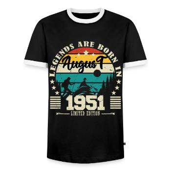 August 1951. Birthday gift August 1951. August - Men's Ringer Shirt - black/white - Front - AI Model Female 172 light (172cm) & AI Model Male 178 light (178cm)