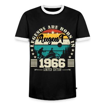 August 1966. Birthday gift August 1966. August - Men's Ringer Shirt - black/white - Front - AI Model Female 172 light (172cm) & AI Model Male 178 light (178cm)