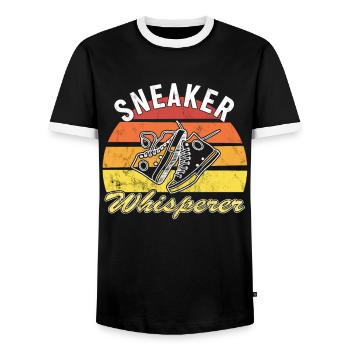 "Sneaker Whisperer" Sneaker Collector Sneaker - Men's Ringer Shirt - black/white - Front - AI Model Female 172 light (172cm) & AI Model Male 178 light (178cm)