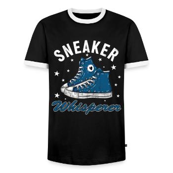 Fan de chaussures « Sneaker Whisperer » - T-shirt contrasté Homme - noir/blanc - Devant - AI Model Female 172 light (172cm) & AI Model Male 178 light (178cm)