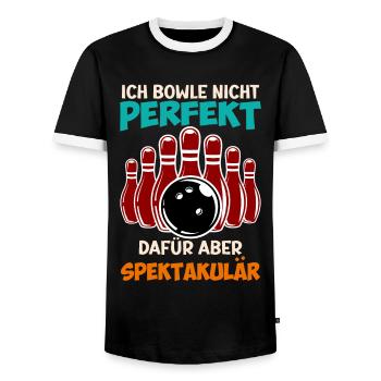 Bowling Ich Bowle nicht Perfekt aber Spektakulär - Männer Kontrast-T-Shirt - Schwarz/Weiß - Vorne - AI Model Female 172 light (172cm) & AI Model Male 178 light (178cm)