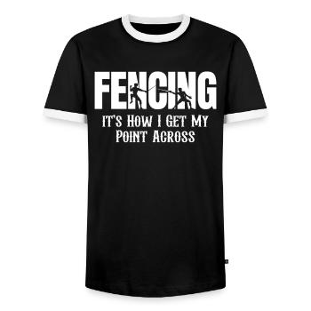 Fencing How I Get My Point Across - Men's Ringer Shirt - black/white - Front - AI Model Female 172 light (172cm) & AI Model Male 178 light (178cm)