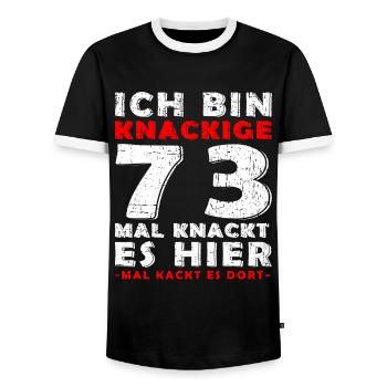 73. Geburtstag Mann Oldtimer Juli Jahrgang 1950 - Männer Kontrast-T-Shirt - Schwarz/Weiß - Vorne - AI Model Female 172 light (172cm) & AI Model Male 178 light (178cm)