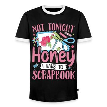 Scrapbooking Scrapbooker - Men's Ringer Shirt - black/white - Front - AI Model Female 172 light (172cm) & AI Model Male 178 light (178cm)