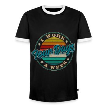 Job Beruf Arbeiten Vier-tage-woche Büro - Männer Kontrast-T-Shirt - Schwarz/Weiß - Vorne - AI Model Female 172 light (172cm) & AI Model Male 178 light (178cm)