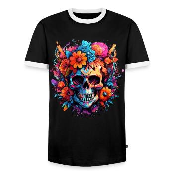 Bouquet of Flowers Sugar Skull Skull - Men's Ringer Shirt - black/white - Front - AI Model Female 172 light (172cm) & AI Model Male 178 light (178cm)