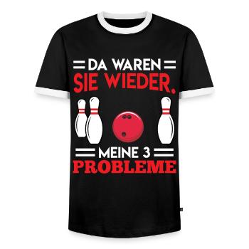 Bowling Da waren sie Wieder Meine 3 Probleme - Männer Kontrast-T-Shirt - Schwarz/Weiß - Vorne - AI Model Female 172 light (172cm) & AI Model Male 178 light (178cm)