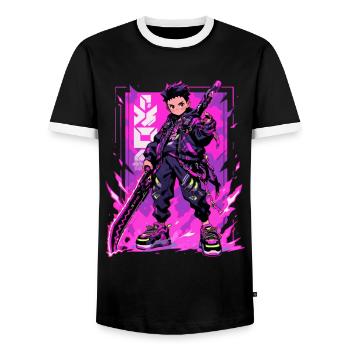 Shibuya: Cooler Anime Junge mit Schwert Japanisch - Männer Kontrast-T-Shirt - Schwarz/Weiß - Vorne - AI Model Female 172 light (172cm) & AI Model Male 178 light (178cm)