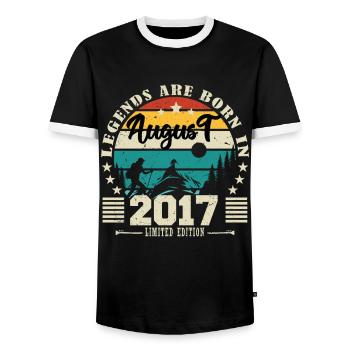 August 2017. Birthday gift August 2017. August - Men's Ringer Shirt - black/white - Front - AI Model Female 172 light (172cm) & AI Model Male 178 light (178cm)