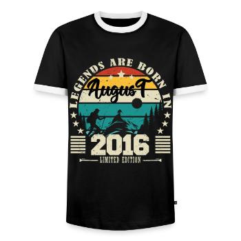 August 2016. Birthday gift August 2016. August - Men's Ringer Shirt - black/white - Front - AI Model Female 172 light (172cm) & AI Model Male 178 light (178cm)