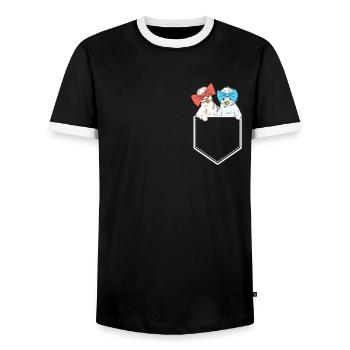Drôles de poulets en soie dans le sac poulets poulets - T-shirt contrasté Homme - noir/blanc - Devant - AI Model Female 172 light (172cm) & AI Model Male 178 light (178cm)