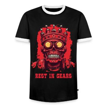 Rest in Gears – König der Mechanik - Männer Kontrast-T-Shirt - Schwarz/Weiß - Vorne - AI Model Female 172 light (172cm) & AI Model Male 178 light (178cm)