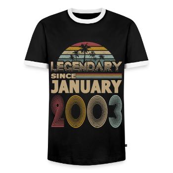 20th Birthday Vintage January 2003 Legendary 2003 - Men's Ringer Shirt - black/white - Front - AI Model Female 172 light (172cm) & AI Model Male 178 light (178cm)