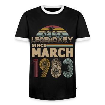 40th Birthday Year March 1983 Legendary 1983 - Men's Ringer Shirt - black/white - Front - AI Model Female 172 light (172cm) & AI Model Male 178 light (178cm)