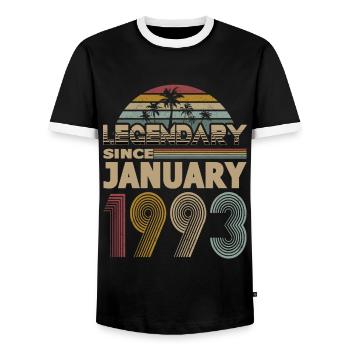 30e anniversaire Janvier 1993 Légendaire 1993 - T-shirt contrasté Homme - noir/blanc - Devant - AI Model Female 172 light (172cm) & AI Model Male 178 light (178cm)