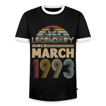 30e anniversaire Mars 1993 Légendaire 1993 - T-shirt contrasté Homme - noir/blanc - Devant - AI Model Female 172 light (172cm) & AI Model Male 178 light (178cm)