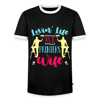 Painter Lovin' Life As A Painters Wife Paint Brush - Men's Ringer Shirt - black/white - Front - AI Model Female 172 light (172cm) & AI Model Male 178 light (178cm)