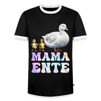 Mama Ente Entenliebhaber Ente Fan Frauen - Männer Kontrast-T-Shirt - Schwarz/Weiß - Vorne - AI Model Female 172 light (172cm) & AI Model Male 178 light (178cm)