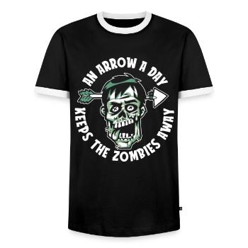 Zombie Halloween Funny - Men's Ringer Shirt - black/white - Front - AI Model Female 172 light (172cm) & AI Model Male 178 light (178cm)