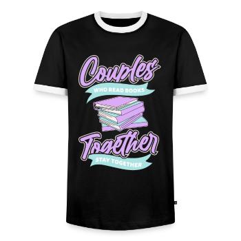 Livre Rat de bibliothèque Rat de bibliothèque Couple - T-shirt contrasté Homme - noir/blanc - Devant - AI Model Female 172 light (172cm) & AI Model Male 178 light (178cm)