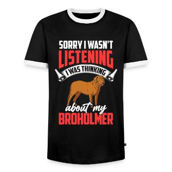 En pensant à mon grand danois de Broholmer - T-shirt contrasté Homme - noir/blanc - Devant - AI Model Female 172 light (172cm) & AI Model Male 178 light (178cm)