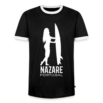 Nazare Surfer Girl Portugal - T-shirt contrasté Homme - noir/blanc - Devant - AI Model Female 172 light (172cm) & AI Model Male 178 light (178cm)