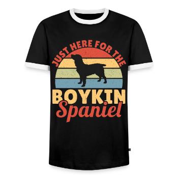Just Here For The Boykin Spaniel Boykin Spaniel - Men's Ringer Shirt - black/white - Front - AI Model Female 172 light (172cm) & AI Model Male 178 light (178cm)