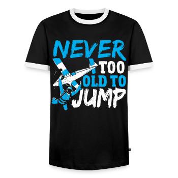 Never Too Old To Jump Skydiving Parachuting - Men's Ringer Shirt - black/white - Front - AI Model Female 172 light (172cm) & AI Model Male 178 light (178cm)
